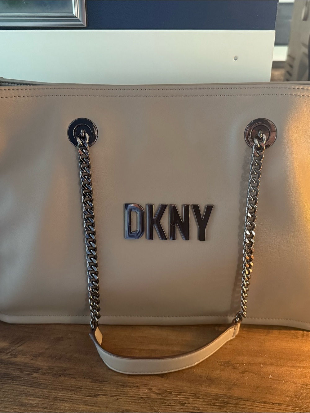 DKNY Beige Chain-Handle Logo Tote